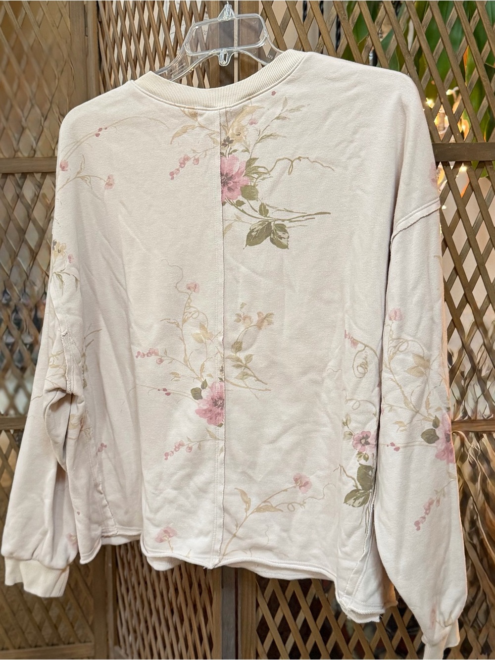 Festi for Torrid -Cream Floral Long-Sleeve Sweatshirt with Pink Blooms - Picture 3 of 3
